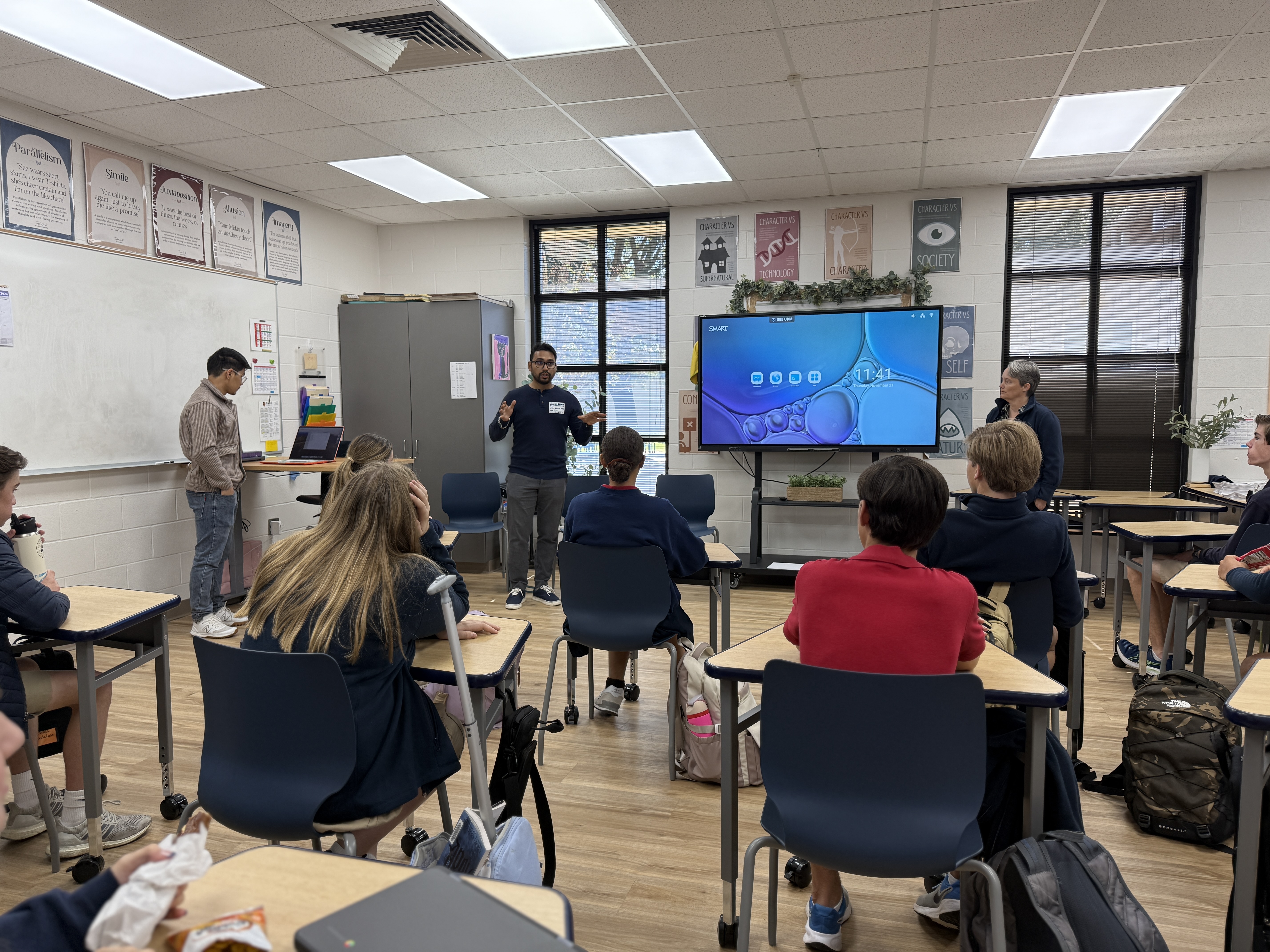 Presentation in progress with projector screen