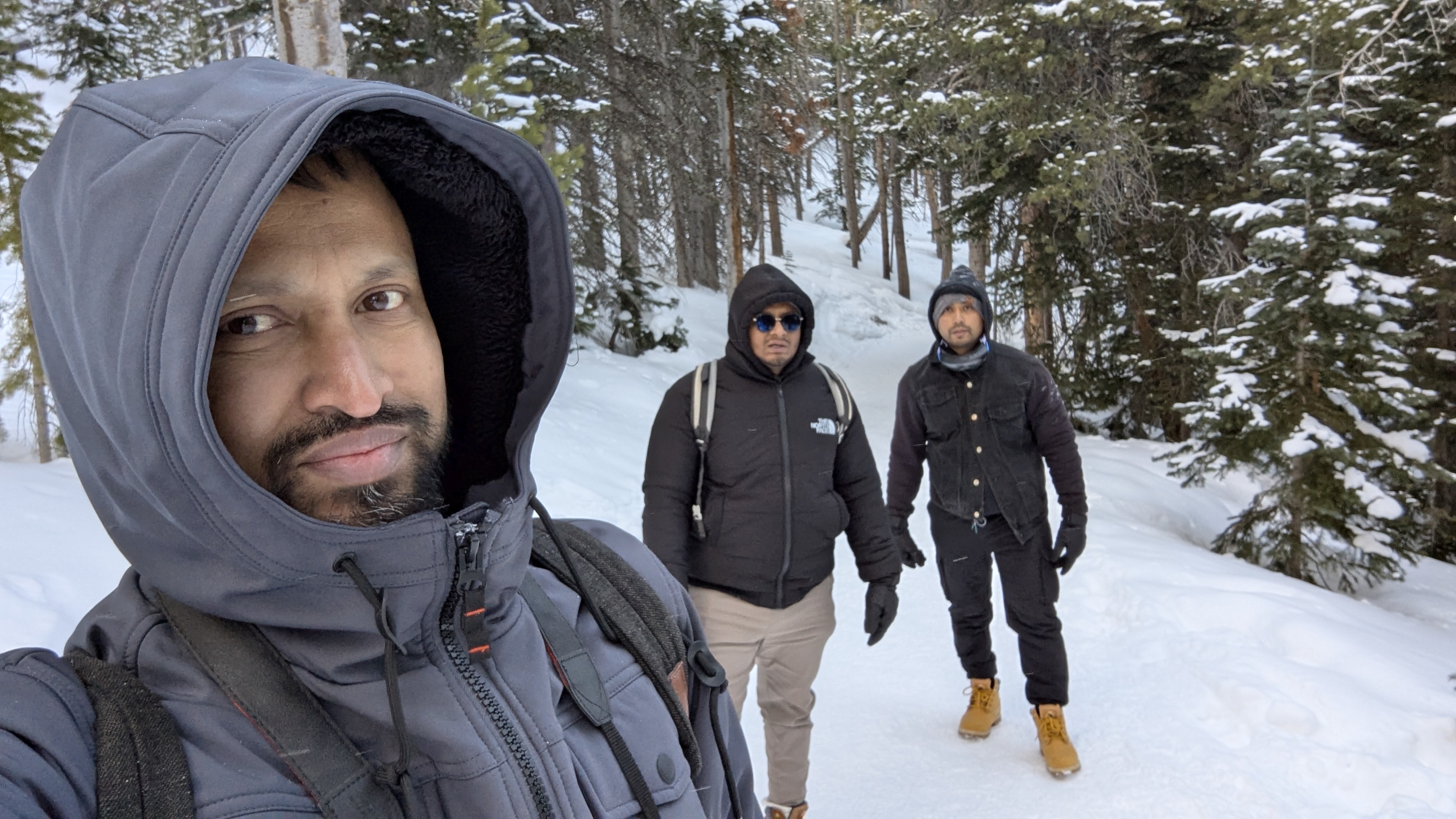 Hiking companions amid Rockies snow